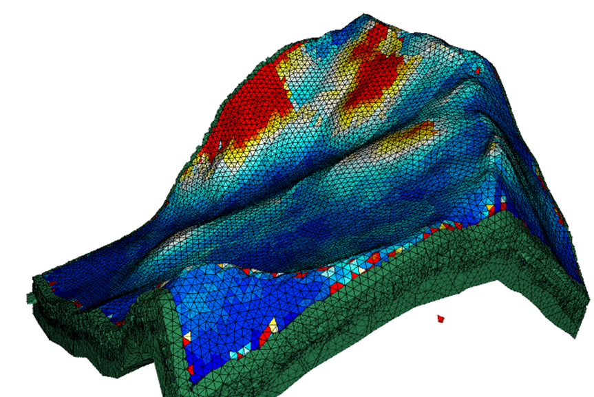 Preliminary results. Displacement field after simulated summer temperature (June, July, August)